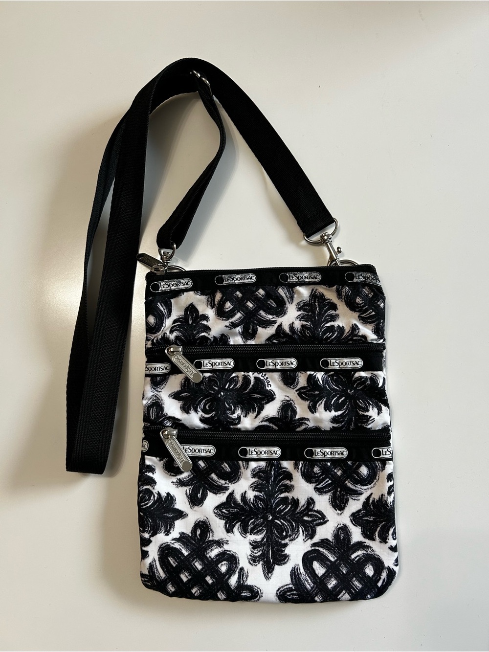 LeSportsac Black & White Damask Crossbody Bag